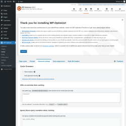 Page screenshot: WP-Optimize &rarr; Cache &rarr; 
				Advanced settings
	