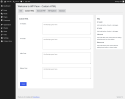 Page screenshot: Tools &rarr; WP Peon &rarr; Custom HTML