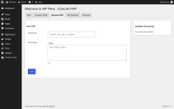 Page screenshot: Tools &rarr; WP Peon &rarr; Execute PHP
