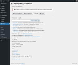 Page screenshot: Settings &rarr; Connect Matomo &rarr;  Support