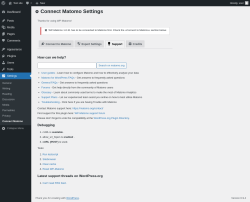 Page screenshot: Settings &rarr; Connect Matomo &rarr;  Support