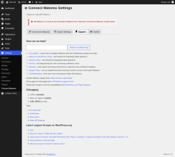 Page screenshot: Settings &rarr; Connect Matomo &rarr;  Support