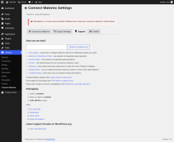 Page screenshot: Settings &rarr; Connect Matomo &rarr;  Support
