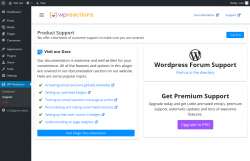 Page screenshot: WP Reactions → Support