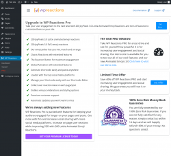 Page screenshot: WP Reactions → PRO