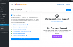 Page screenshot: WP Reactions → Support