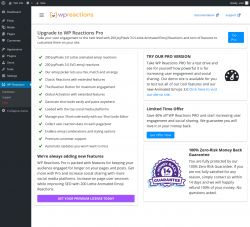 Page screenshot: WP Reactions → PRO