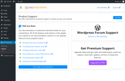 Page screenshot: WP Reactions → Support