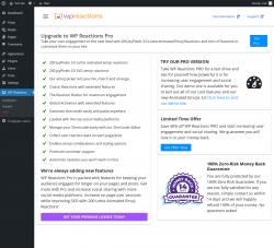 Page screenshot: WP Reactions → PRO