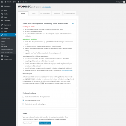 Page screenshot: Tools &rarr; WP Reset