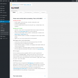 Page screenshot: Tools &rarr; WP Reset