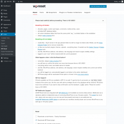 Page screenshot: Tools &rarr; WP Reset