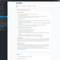 Page screenshot: Tools &rarr; WP Reset