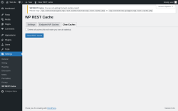 Page screenshot: Settings &rarr; WP REST Cache &rarr; Clear Caches