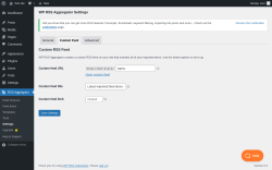 Page screenshot: RSS Aggregator → Settings → Custom Feed