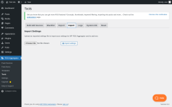 Page screenshot: RSS Aggregator → Tools → 
                Import
            