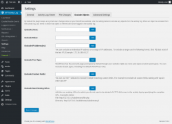 Page screenshot: WP Activity Log &rarr; Settings &rarr; 
					Exclude Objects                