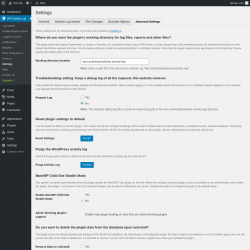 Page screenshot: WP Activity Log &rarr; Settings &rarr; 
					Advanced Settings                