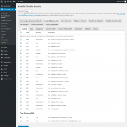 Page screenshot: WP Activity Log &rarr; Enable/Disable Events &rarr; Content & Comments