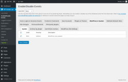 Page screenshot: WP Activity Log &rarr; Enable/Disable Events &rarr; WordPress & System