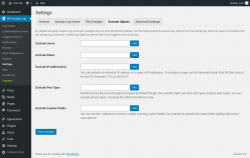 Page screenshot: WP Activity Log &rarr; Settings &rarr; 
					Exclude Objects                
