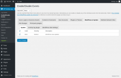 Page screenshot: WP Activity Log &rarr; Enable/Disable Events &rarr; WordPress & System