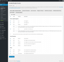 Page screenshot: WP Activity Log &rarr; Enable/Disable Events