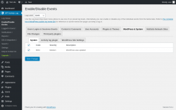 Page screenshot: WP Activity Log &rarr; Enable/Disable Events &rarr; WordPress & System