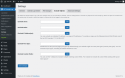 Page screenshot: WP Activity Log &rarr; Settings &rarr; 
					Exclude Objects                