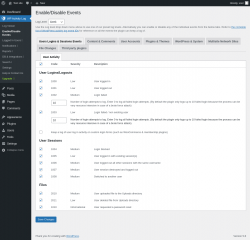 Page screenshot: WP Activity Log &rarr; Enable/Disable Events