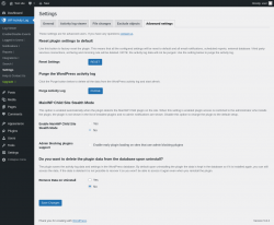 Page screenshot: WP Activity Log &rarr; Settings &rarr; 
					Advanced settings                