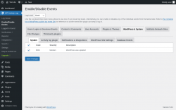 Page screenshot: WP Activity Log &rarr; Enable/Disable Events &rarr; WordPress & System