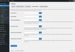 Page screenshot: WP Activity Log &rarr; Settings &rarr; 
					Exclude objects				