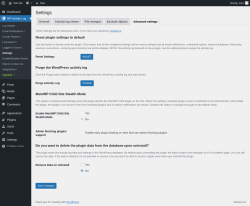 Page screenshot: WP Activity Log &rarr; Settings &rarr; 
					Advanced settings				