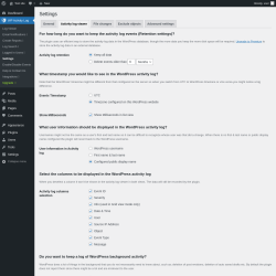 Page screenshot: WP Activity Log &rarr; Settings &rarr; 
					Activity log viewer				