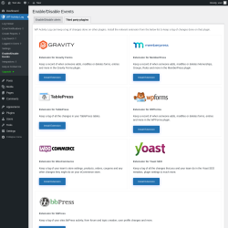 Page screenshot: WP Activity Log &rarr; Enable/Disable Events &rarr; 
				Third party plugins			