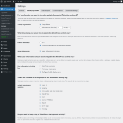 Page screenshot: WP Activity Log &rarr; Settings &rarr; 
					Activity log viewer				