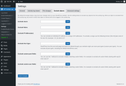Page screenshot: WP Activity Log &rarr; Settings &rarr; 
					Exclude objects				