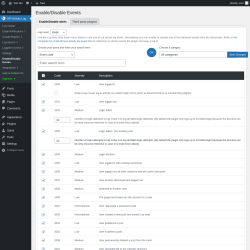 Page screenshot: WP Activity Log &rarr; Enable/Disable Events