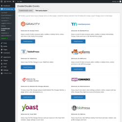 Page screenshot: WP Activity Log &rarr; Enable/Disable Events &rarr; 
				Third party plugins			