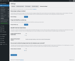 Page screenshot: WP Activity Log &rarr; Settings &rarr; 
					Advanced settings				