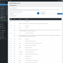 Page screenshot: WP Activity Log &rarr; Enable/Disable Events
