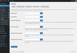 Page screenshot: WP Activity Log &rarr; Settings &rarr; 
					Exclude objects				
