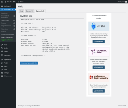 Page screenshot: WP Activity Log &rarr; Help & Contact Us &rarr; System Info