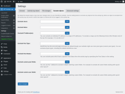 Page screenshot: WP Activity Log &rarr; Settings &rarr; 
					Exclude objects				