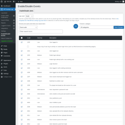 Page screenshot: WP Activity Log &rarr; Enable/Disable Events