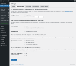 Page screenshot: WP Activity Log &rarr; Settings &rarr; 
					Activity log viewer				