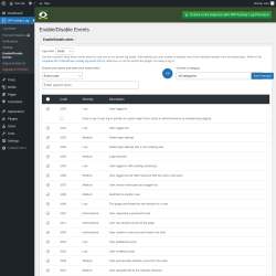 Page screenshot: WP Activity Log → Enable/Disable Events