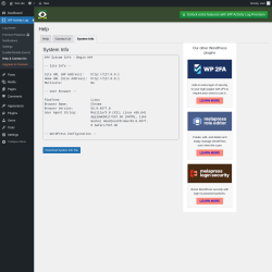 Page screenshot: WP Activity Log → Help & Contact Us → System Info