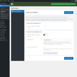 Page screenshot: WP Activity Log &rarr; Notifications